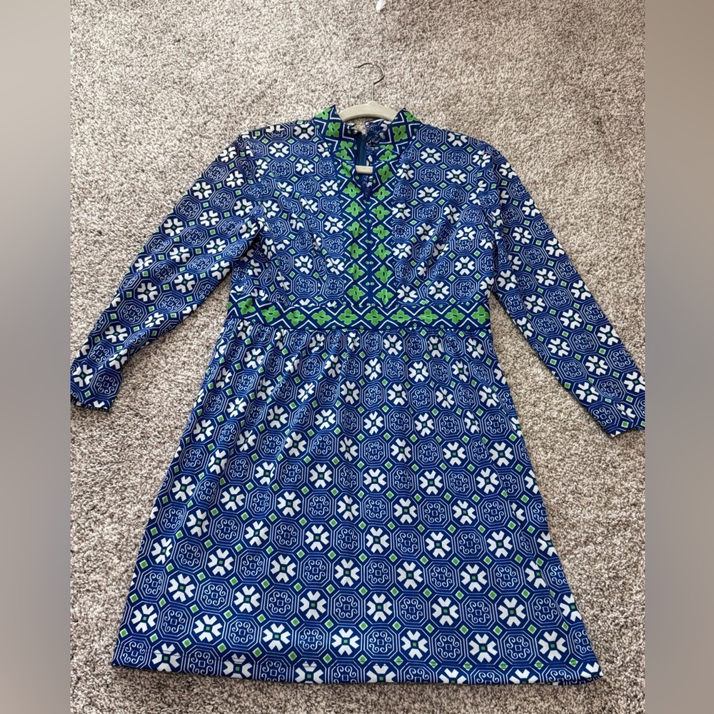 Vintage Blue and Green Patterned Mini Dress